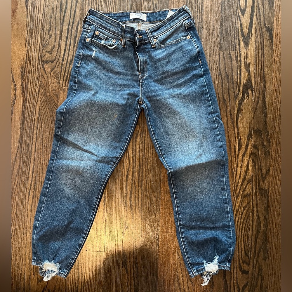 Denizen from Levi's Women's Dark Blue Boyfriend Jeans with Distressed Ankles